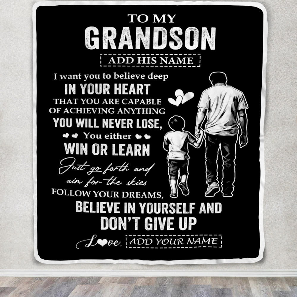Personalized To My Grandson Gifts From Grandpa Papa Blanket Don't Give Up Grandpa Gifts For Grandson Birthday Graduation Christmas Customized Fleece Blanket | siriusteestore