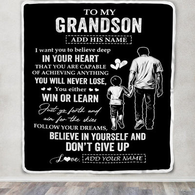 Personalized To My Grandson Gifts From Grandpa Papa Blanket Don't Give Up Grandpa Gifts For Grandson Birthday Graduation Christmas Customized Fleece Blanket | siriusteestore