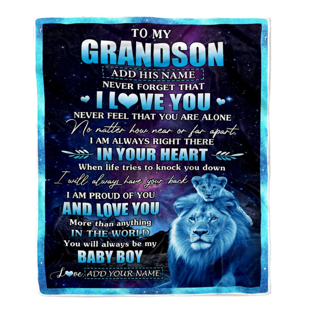 Personalized To My Grandson Gifts From Grandpa Papa Blanket I Love You Lion Birthday Gift Ideas For Grandson Graduation Christmas Customized Fleece Blanket | siriusteestore