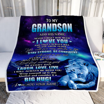 Personalized To My Grandson Gifts From Grandpa Papa Blanket Laught Love Live Lion Great Grandson Birthday Gifts Graduation Christmas Customized Fleece Blanket | siriusteestore