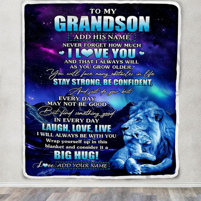 Personalized To My Grandson Gifts From Grandpa Papa Blanket Laught Love Live Lion Great Grandson Birthday Gifts Graduation Christmas Customized Fleece Blanket | siriusteestore