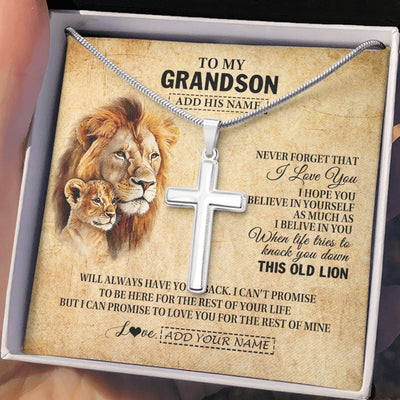 Stainless Cross Necklace Stainless Steel | 2 | Personalized To My Grandson Gifts From Grandpa Papa Lion Necklace I Love You Grandson Birthday Gifts Graduation Christmas Customized Gift Box Message Card | siriusteestore.myshopify
