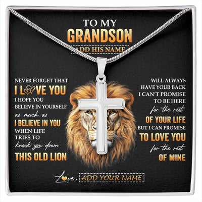 Stainless Cross Necklace Stainless Steel | 1 | Personalized To My Grandson Gifts From Grandpa Papa Necklace Old Lion Love You Grandson Birthday Gifts Graduation Christmas Custom Gift Box Message Card | siriusteestore.myshopify
