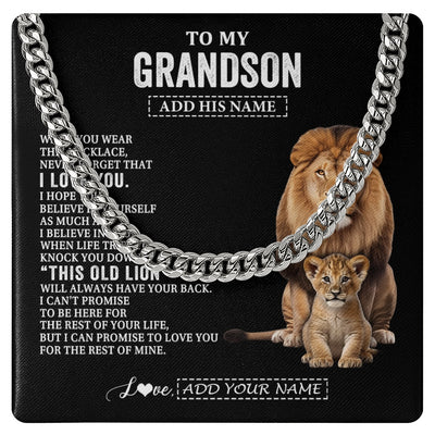 Cuban Link Chain Necklace Stainless Steel | 1 | Personalized To My Grandson Gifts From Papa Grandpa Necklace This Old Lion Love You Grandson Birthday Gifts Graduation Christmas Custom Gift Box Message Card | https://siriusteestore.