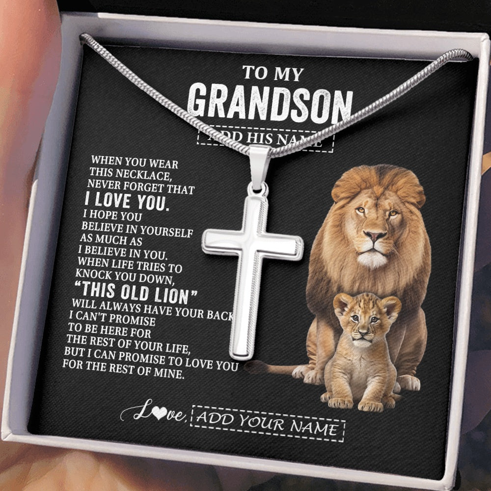 Stainless Cross Necklace Stainless Steel | 2 | Personalized To My Grandson Gifts From Papa Grandpa Necklace This Old Lion Love You Grandson Birthday Gifts Graduation Christmas Custom Gift Box Message Card | https://siriusteestore.