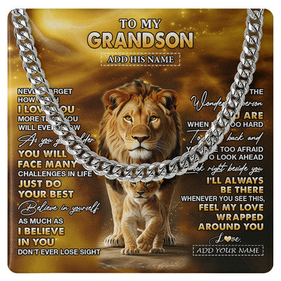 Cuban Link Chain Necklace Stainless Steel | 1 | Personalized To My Grandson Gifts Necklace From Grandfather Never Forget How Much I Love You Lion Granddaughter Birthday Gifts Christmas Gift Box Message Card | https://siriusteestore.