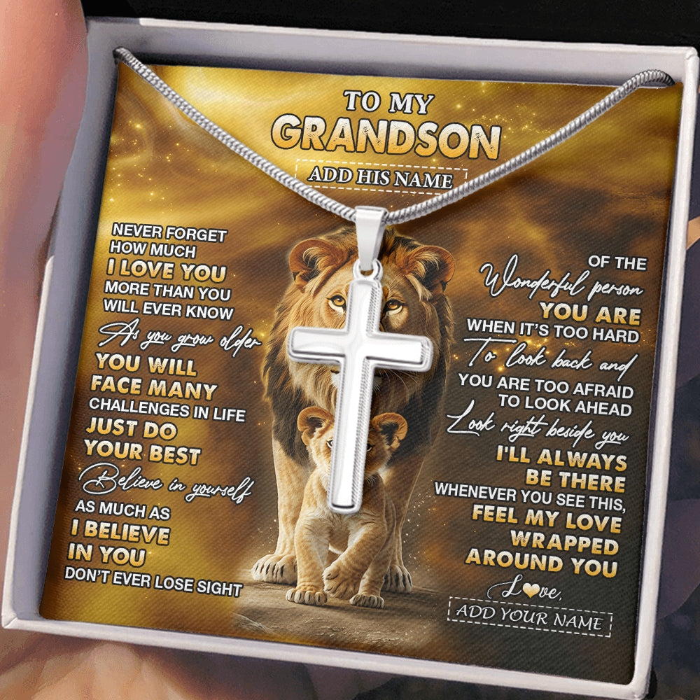 Stainless Cross Necklace Stainless Steel | 2 | Personalized To My Grandson Gifts Necklace From Grandfather Never Forget How Much I Love You Lion Granddaughter Birthday Gifts Christmas Gift Box Message Card | https://siriusteestore.