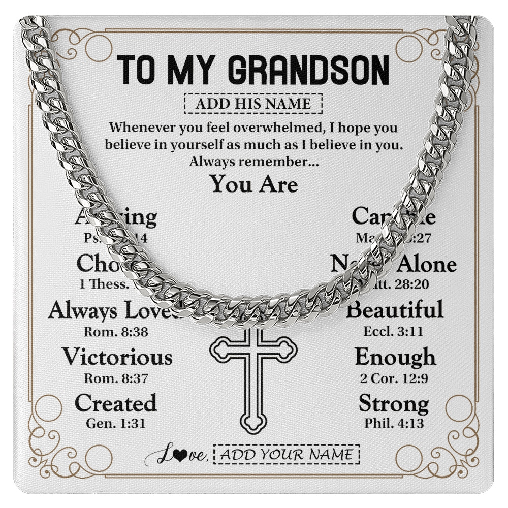 Cuban Link Chain Necklace Stainless Steel | 1 | Personalized To My Grandson Gifts Necklace From Grandma Grandpa Christ Christian Gifts For Grandson Birthday Christmas Graduation Gift Box Message Card | https://siriusteestore.