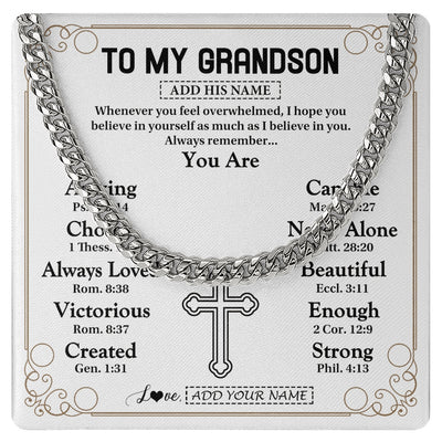Cuban Link Chain Necklace Stainless Steel | 1 | Personalized To My Grandson Gifts Necklace From Grandma Grandpa Christ Christian Gifts For Grandson Birthday Christmas Graduation Gift Box Message Card | https://siriusteestore.