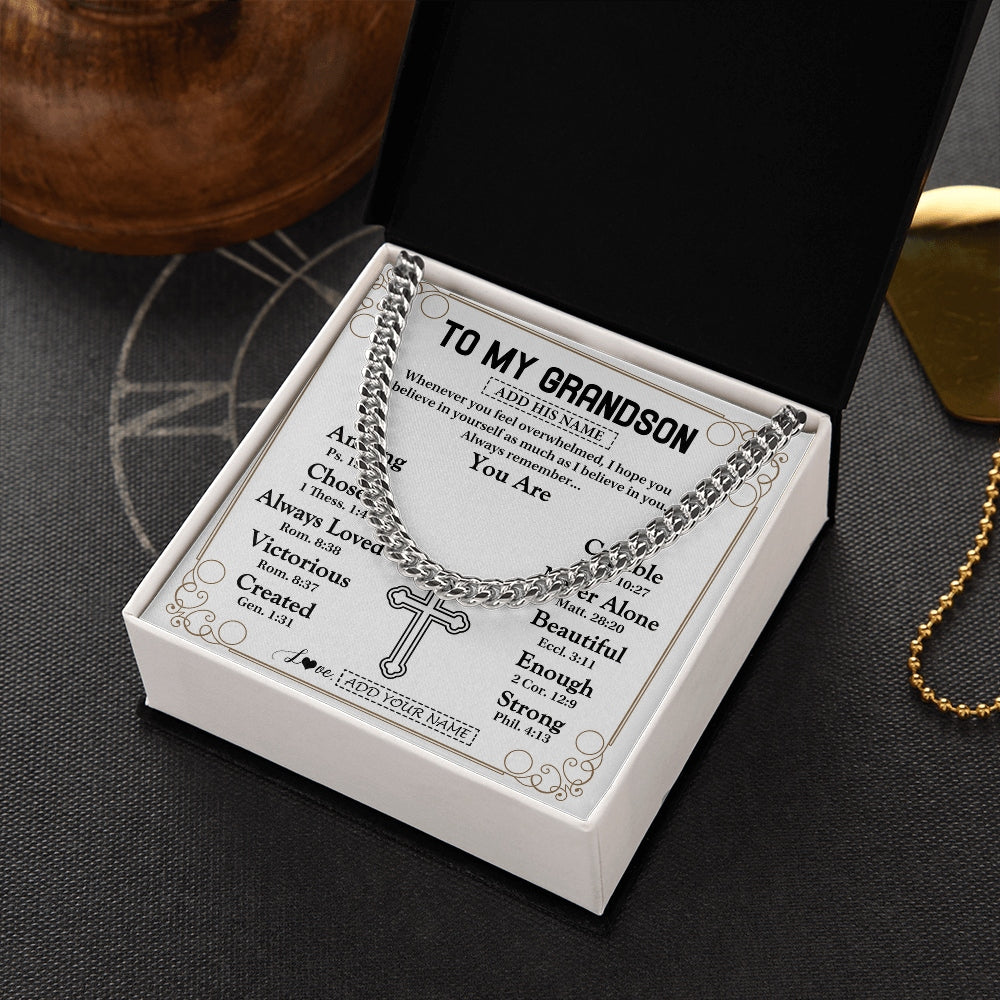 Cuban Link Chain Necklace Stainless Steel | 2 | Personalized To My Grandson Gifts Necklace From Grandma Grandpa Christ Christian Gifts For Grandson Birthday Christmas Graduation Gift Box Message Card | https://siriusteestore.