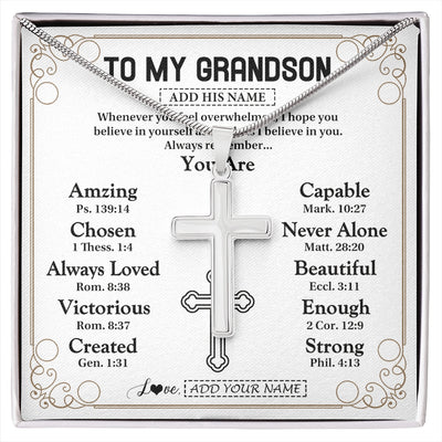 Stainless Cross Necklace Stainless Steel | 1 | Personalized To My Grandson Gifts Necklace From Grandma Grandpa Christ Christian Gifts For Grandson Birthday Christmas Graduation Gift Box Message Card | https://siriusteestore.