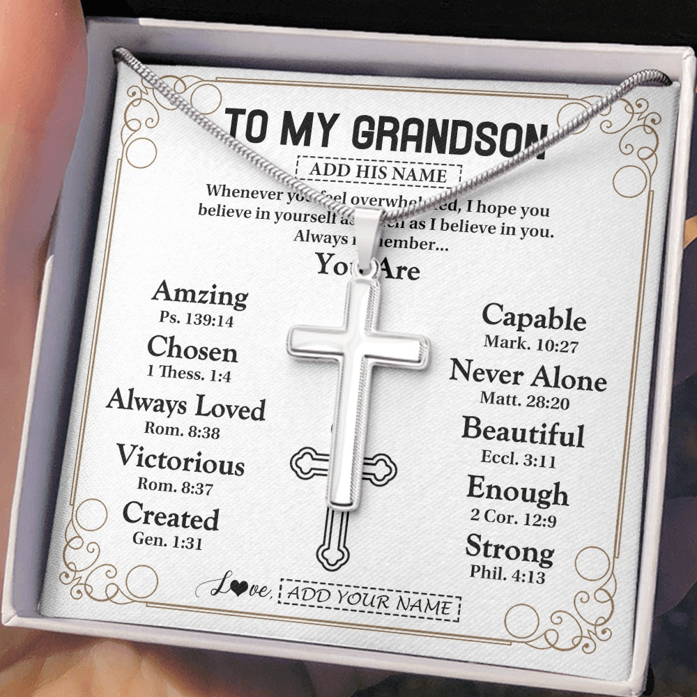 Stainless Cross Necklace Stainless Steel | 2 | Personalized To My Grandson Gifts Necklace From Grandma Grandpa Christ Christian Gifts For Grandson Birthday Christmas Graduation Gift Box Message Card | https://siriusteestore.