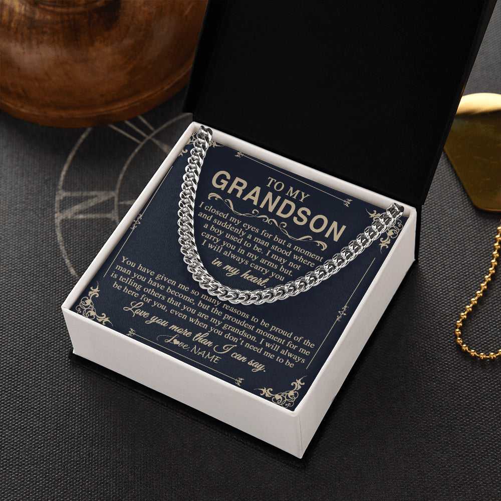 Cuban Link Chain Necklace Stainless Steel | 2 | Personalized To My Grandson Gifts Necklace From Grandma Grandpa I Closed My Eyes Gift For Grandson Birthday Jewelry For Men Customized Gift Box Message Card | siriusteestore