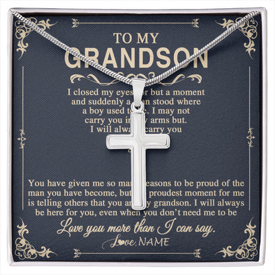Stainless Cross Necklace Stainless Steel | 1 | Personalized To My Grandson Gifts Necklace From Grandma Grandpa I Closed My Eyes Gift For Grandson Birthday Jewelry For Men Customized Gift Box Message Card | siriusteestore
