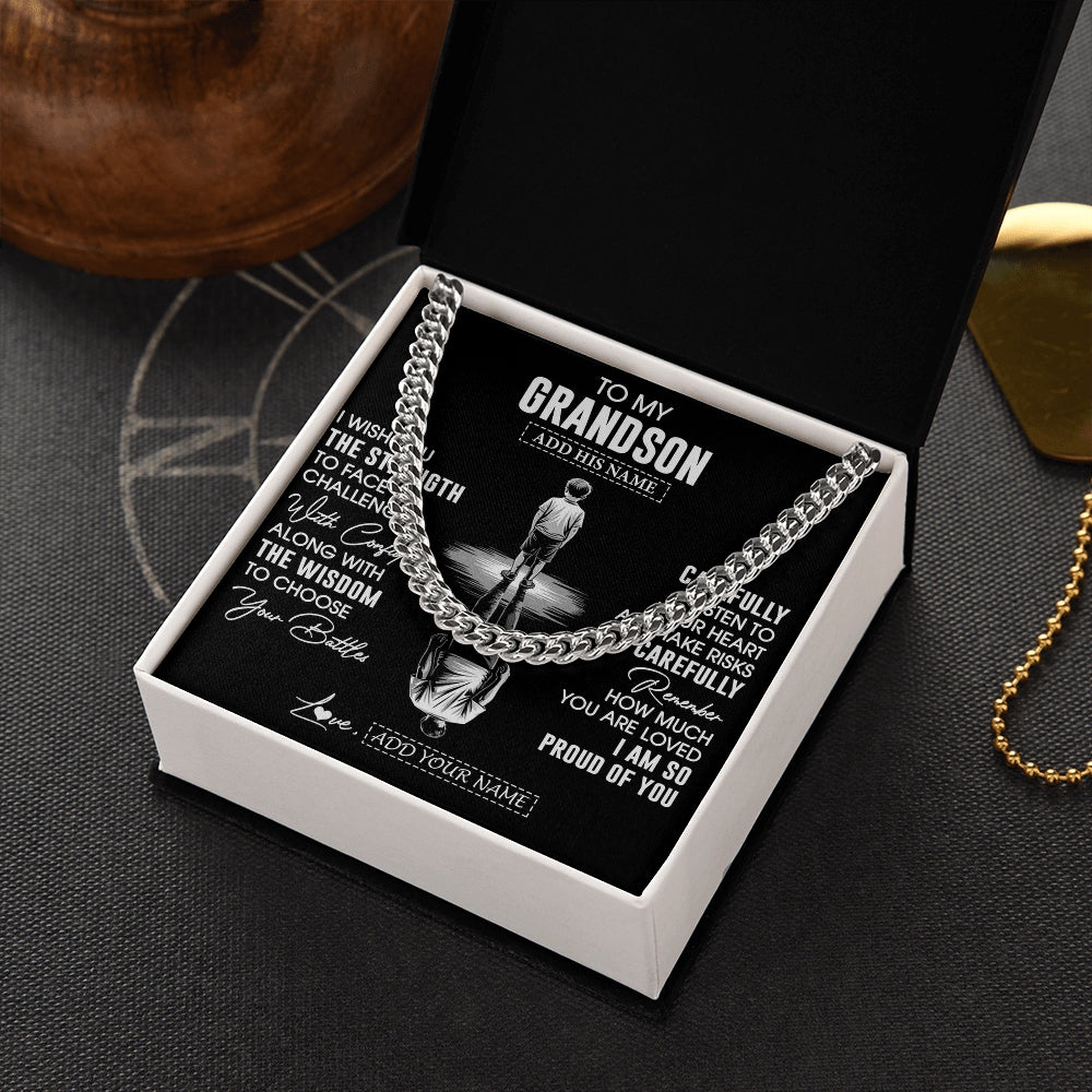 Cuban Link Chain Necklace Stainless Steel | 2 | Personalized To My Grandson Gifts Necklace From Grandma Grandpa I Wish You The Strength Grandson Birthday Gifts Christmas Graduation Gift Box Message Card | https://siriusteestore.