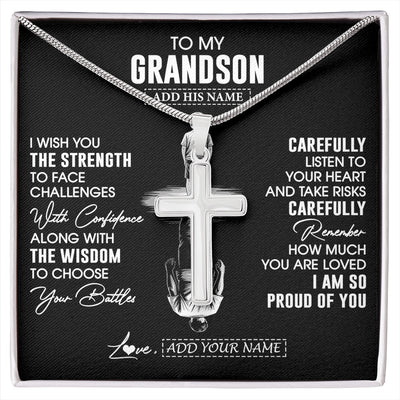 Stainless Cross Necklace Stainless Steel | 1 | Personalized To My Grandson Gifts Necklace From Grandma Grandpa I Wish You The Strength Grandson Birthday Gifts Christmas Graduation Gift Box Message Card | https://siriusteestore.