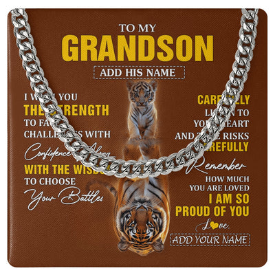Cuban Link Chain Necklace Stainless Steel | 1 | Personalized To My Grandson Gifts Necklace From Grandma Grandpa I Wish You The Strength Tiger Grandson Birthday Gifts Christmas Custom Gift Box Message Card | https://siriusteestore.