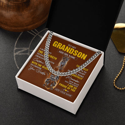 Cuban Link Chain Necklace Stainless Steel | 2 | Personalized To My Grandson Gifts Necklace From Grandma Grandpa I Wish You The Strength Tiger Grandson Birthday Gifts Christmas Custom Gift Box Message Card | https://siriusteestore.