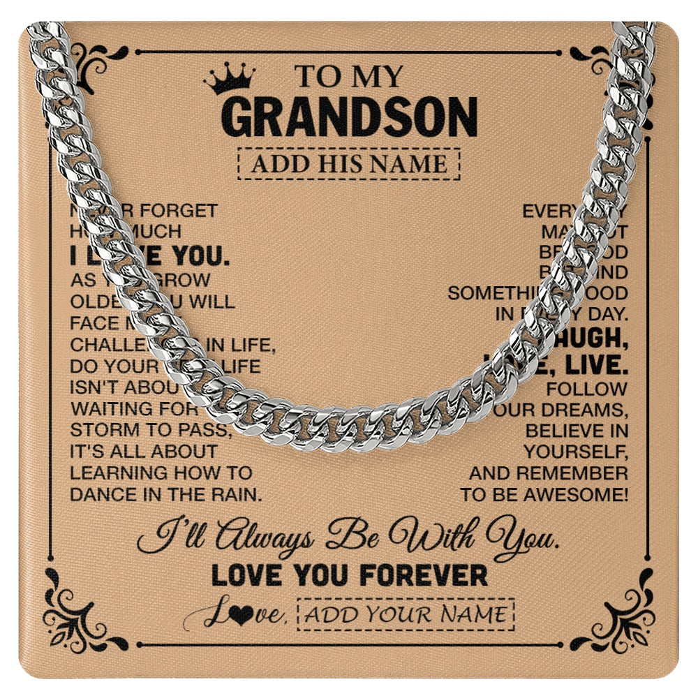 Cuban Link Chain Necklace Stainless Steel | 1 | Personalized To My Grandson Gifts Necklace From Grandma Grandpa Never Forget How Much I Love You Grandson Birthday Gifts Christmas Gift Box Message Card | https://siriusteestore.