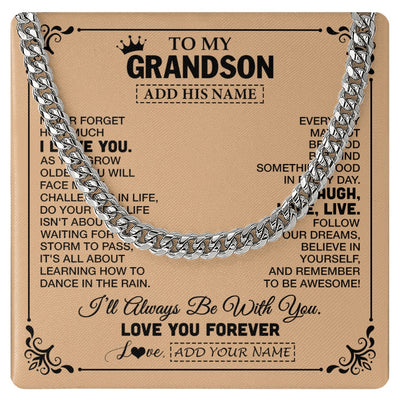 Cuban Link Chain Necklace Stainless Steel | 1 | Personalized To My Grandson Gifts Necklace From Grandma Grandpa Never Forget How Much I Love You Grandson Birthday Gifts Christmas Gift Box Message Card | https://siriusteestore.