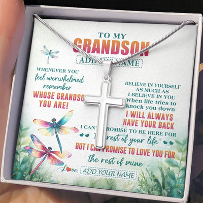 Stainless Cross Necklace Stainless Steel | 2 | Personalized To My Grandson Gifts Necklace From Grandma Grandpa Whenever You Feel Dragonfly Grandson Birthday Gifts Graduation Christmas Gift Box Message Card | https://siriusteestore.
