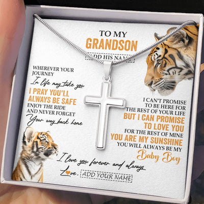 Stainless Cross Necklace Stainless Steel | 2 | Personalized To My Grandson Gifts Necklace From Grandma Grandpa Wherever Your Journey In Life Tiger Grandson Birthday Gifts Custom Gift Box Message Card | https://siriusteestore.