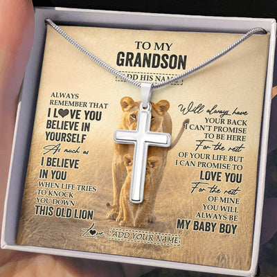 Stainless Cross Necklace Stainless Steel | 2 | Personalized To My Grandson Gifts Necklace From Grandma Nana Always Remember Lion Gifts For Grandson Birthday Graduation Christmas Custom Gift Box Message Card | https://siriusteestore.