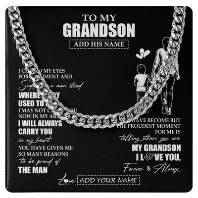 Cuban Link Chain Necklace Stainless Steel | 1 | Personalized To My Grandson Gifts Necklace From Grandma Nana I Closed My Eyes For A Moment Grandson Birthday Graduation Christmas Custom Gift Box Message Card | siriusteestore.myshopify