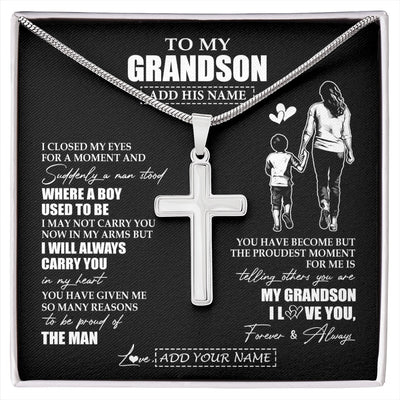 Stainless Cross Necklace Stainless Steel | 1 | Personalized To My Grandson Gifts Necklace From Grandma Nana I Closed My Eyes For A Moment Grandson Birthday Graduation Christmas Custom Gift Box Message Card | siriusteestore.myshopify
