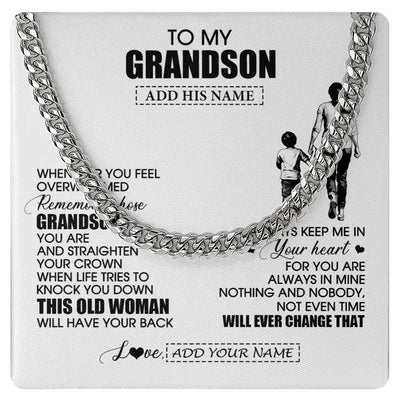 Cuban Link Chain Necklace Stainless Steel | 1 | Personalized To My Grandson Gifts Necklace From Grandma Nana Whenever Woman Unique Birthday Gifts For Grandson Graduation Christmas Gift Box Message Card | siriusteestore.myshopify