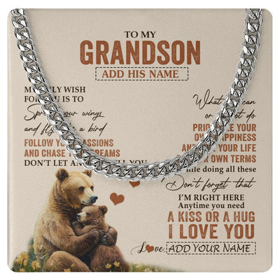 Cuban Link Chain Necklace Stainless Steel | 1 | Personalized To My Grandson Gifts Necklace From Grandma Papa Bear My Only Wish For You Grandson Birthday Gifts Graduation Christmas Gift Box Message Card | siriusteestore.myshopify