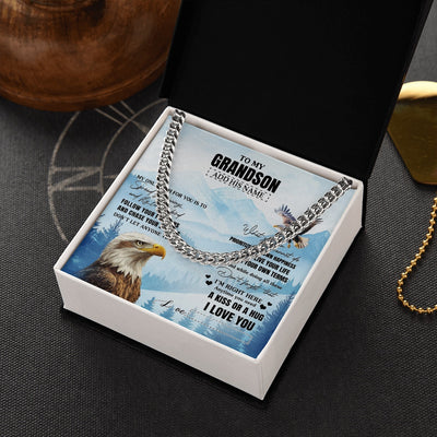 Cuban Link Chain Necklace Stainless Steel | 2 | Personalized To My Grandson Gifts Necklace From Grandma Papa Eagle My Only Wish For You Grandson Birthday Gifts Graduation Christmas Gift Box Message Card | siriusteestore.myshopify