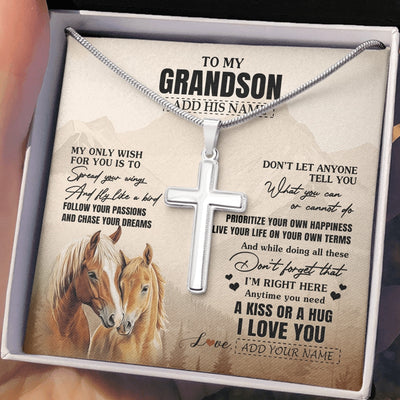 Stainless Cross Necklace Stainless Steel | 2 | Personalized To My Grandson Gifts Necklace From Grandma Papa Horse My Only Wish For You Grandson Birthday Gifts Graduation Christmas Gift Box Message Card | https://siriusteestore.