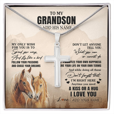 Stainless Cross Necklace Stainless Steel | 1 | Personalized To My Grandson Gifts Necklace From Grandma Papa Horse My Only Wish For You Grandson Birthday Gifts Graduation Christmas Gift Box Message Card | https://siriusteestore.