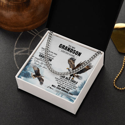 Cuban Link Chain Necklace Stainless Steel | 2 | Personalized To My Grandson Gifts Necklace From Grandma Papa Whenever Eagle Unique Birthday Gifts For Grandson Christmas Custom Keepsake Gift Box Message Card | https://siriusteestore.