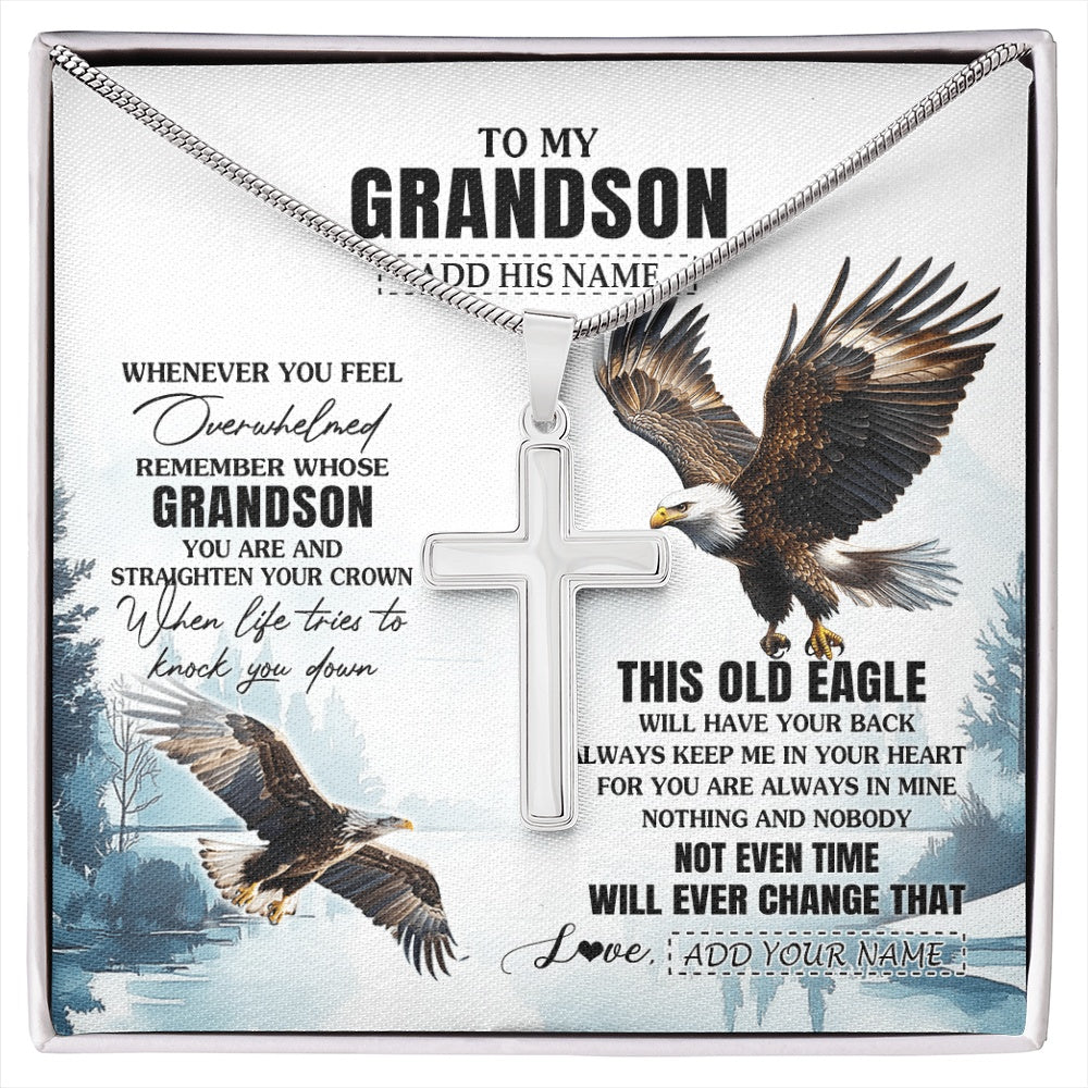 Stainless Cross Necklace Stainless Steel | 1 | Personalized To My Grandson Gifts Necklace From Grandma Papa Whenever Eagle Unique Birthday Gifts For Grandson Christmas Custom Keepsake Gift Box Message Card | https://siriusteestore.
