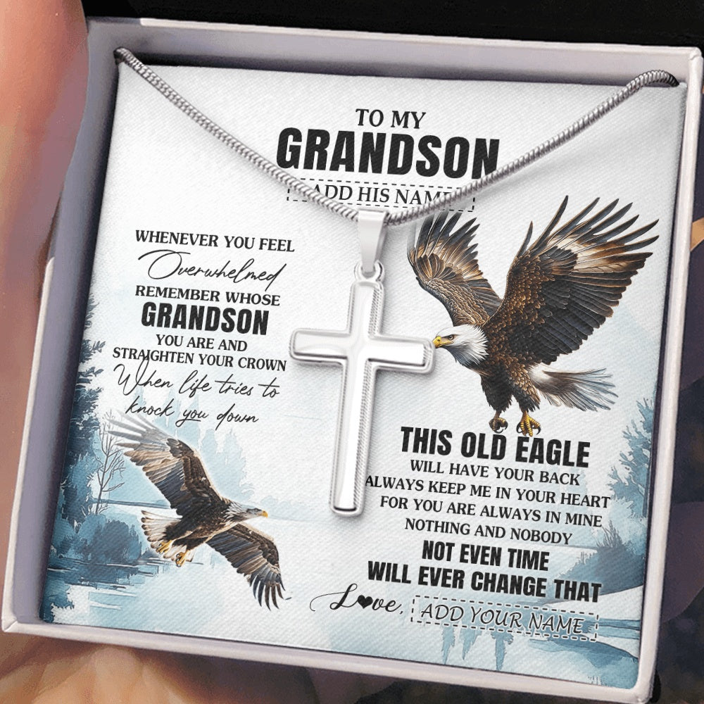 Stainless Cross Necklace Stainless Steel | 2 | Personalized To My Grandson Gifts Necklace From Grandma Papa Whenever Eagle Unique Birthday Gifts For Grandson Christmas Custom Keepsake Gift Box Message Card | https://siriusteestore.