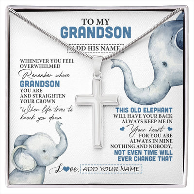 Stainless Cross Necklace Stainless Steel | 1 | Personalized To My Grandson Gifts Necklace From Grandma Papa Whenever Elephant Unique Birthday Gifts For Grandson Graduation Christmas Gift Box Message Card | siriusteestore.myshopify