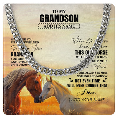Cuban Link Chain Necklace Stainless Steel | 1 | Personalized To My Grandson Gifts Necklace From Grandma Papa Whenever Horse Unique Birthday Gifts For Grandson Graduation Christmas Gift Box Message Card | siriusteestore.myshopify