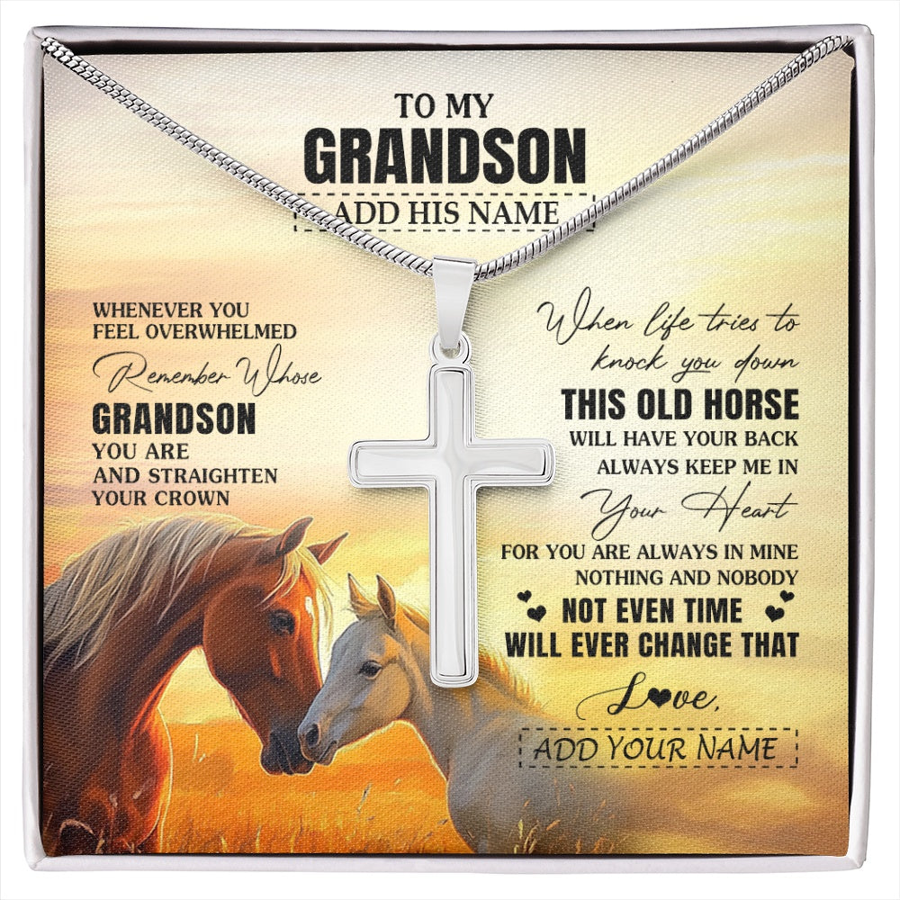 Stainless Cross Necklace Stainless Steel | 1 | Personalized To My Grandson Gifts Necklace From Grandma Papa Whenever Horse Unique Birthday Gifts For Grandson Graduation Christmas Gift Box Message Card | siriusteestore.myshopify