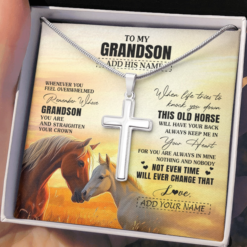 Stainless Cross Necklace Stainless Steel | 2 | Personalized To My Grandson Gifts Necklace From Grandma Papa Whenever Horse Unique Birthday Gifts For Grandson Graduation Christmas Gift Box Message Card | siriusteestore.myshopify