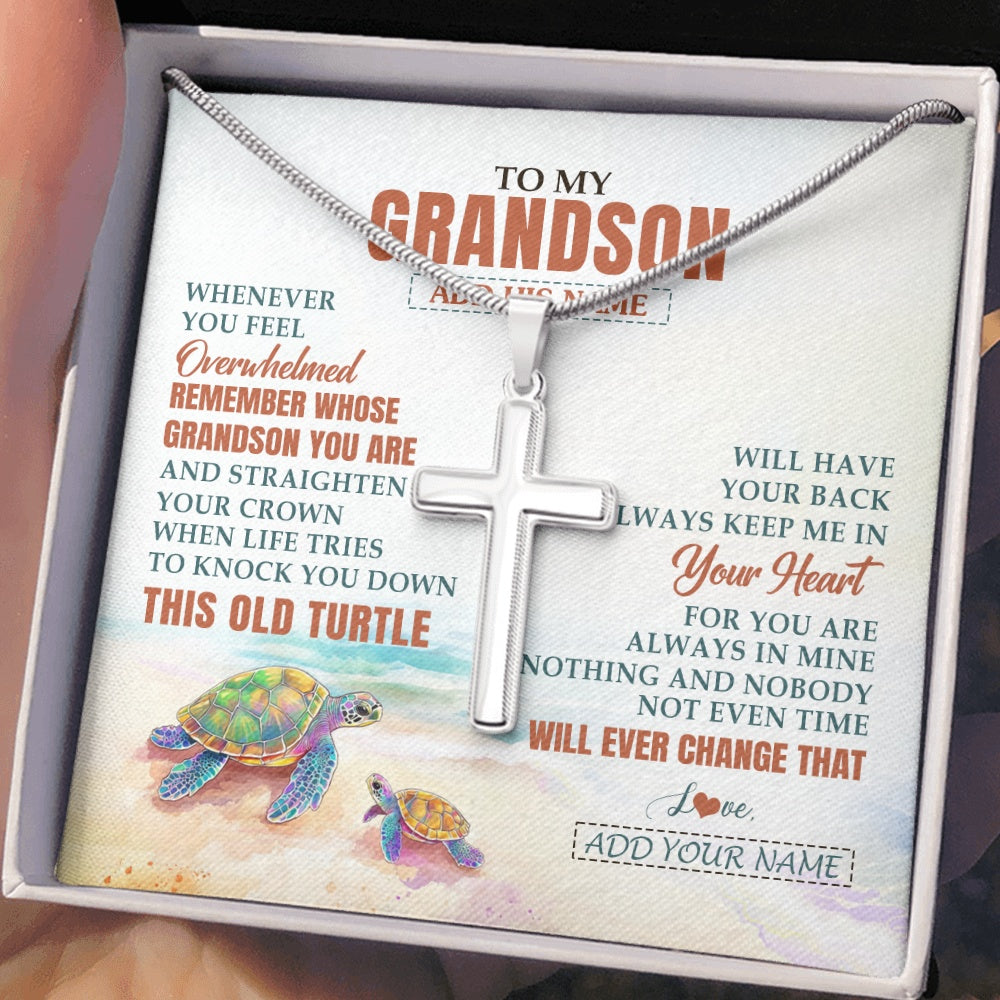 Stainless Cross Necklace Stainless Steel | 2 | Personalized To My Grandson Gifts Necklace From Grandma Papa Whenever Turtle Unique Birthday Gifts For Grandson Graduation Christmas Gift Box Message Card | https://siriusteestore.