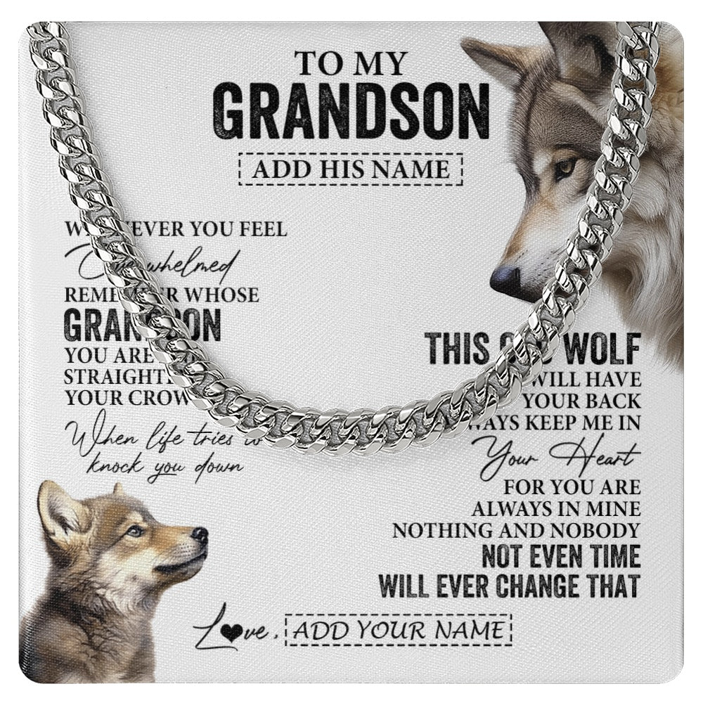 Cuban Link Chain Necklace Stainless Steel | 1 | Personalized To My Grandson Gifts Necklace From Grandma Papa Whenever Wolf Unique Birthday For Grandson Graduation Christmas Custom Gift Box Message Card | https://siriusteestore.