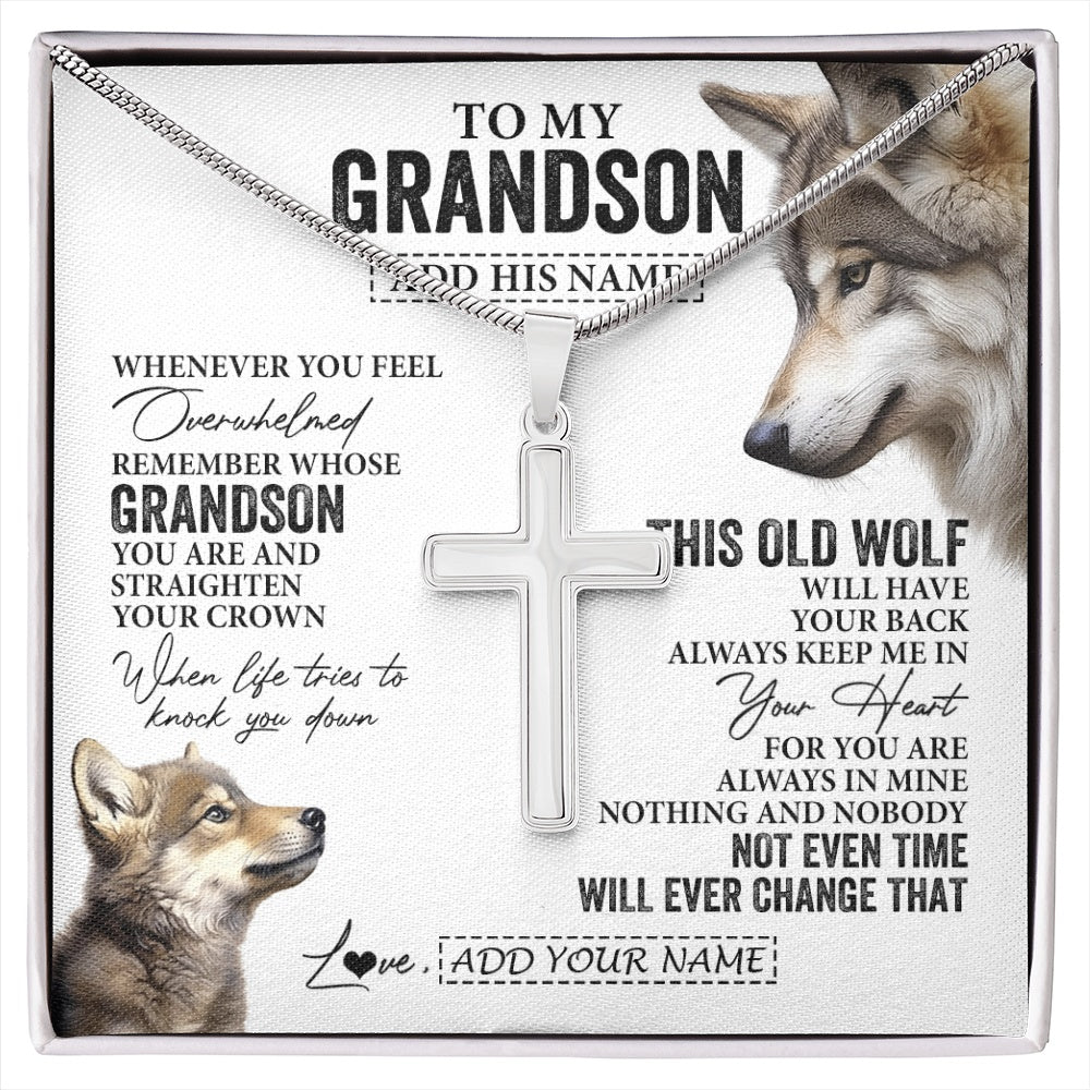 Stainless Cross Necklace Stainless Steel | 1 | Personalized To My Grandson Gifts Necklace From Grandma Papa Whenever Wolf Unique Birthday For Grandson Graduation Christmas Custom Gift Box Message Card | https://siriusteestore.