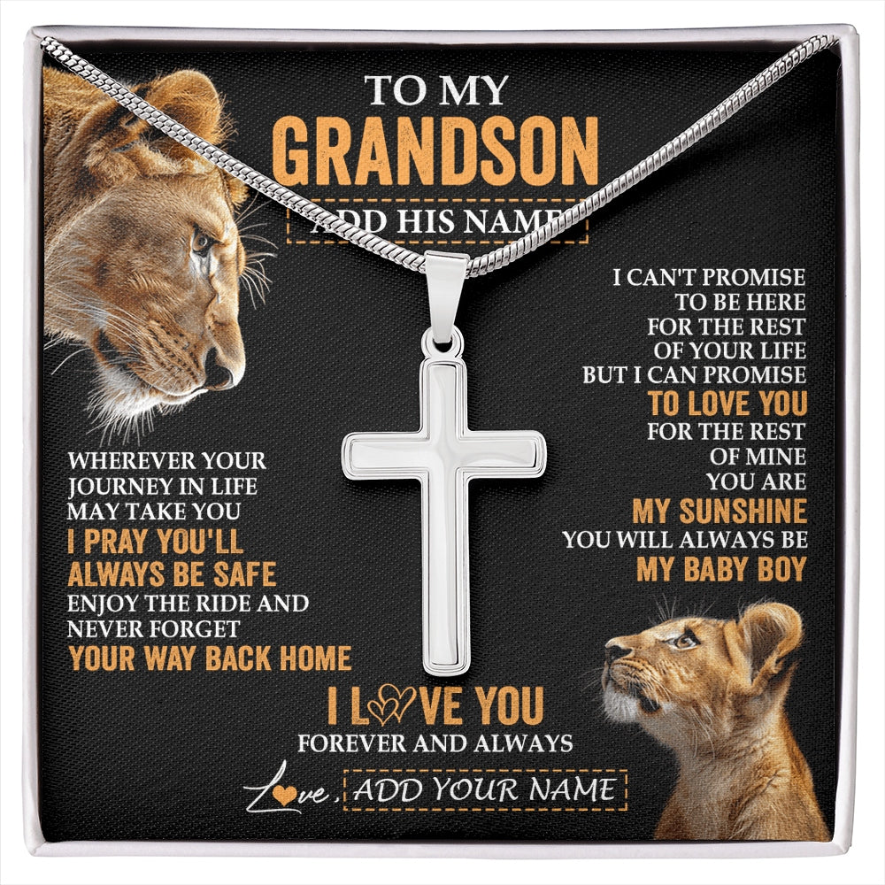 Stainless Cross Necklace Stainless Steel | 1 | Personalized To My Grandson Gifts Necklace From Grandmother Wherever Your Journey In Life Lion Granddaughter Birthday Gifts Christmas Gift Box Message Card | https://siriusteestore.