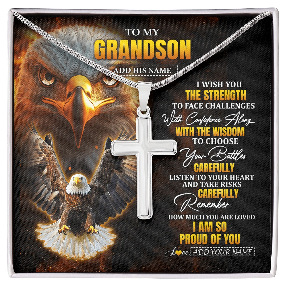 Stainless Cross Necklace Stainless Steel | 1 | Personalized To My Grandson Gifts Necklace From Grandpa I Wish You The Strength Eagle Grandson Birthday Gifts Christmas Graduation Custom Gift Box Message Card | https://siriusteestore.