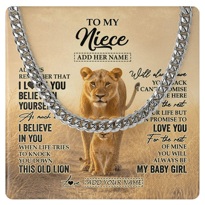 Cuban Link Chain Necklace Stainless Steel | 1 | Personalized To My Grandson Gifts Necklace From Grandpa Papa Always Remember Lion Gifts For Grandson Birthday Graduation Christmas Custom Gift Box Message Card | https://siriusteestore.