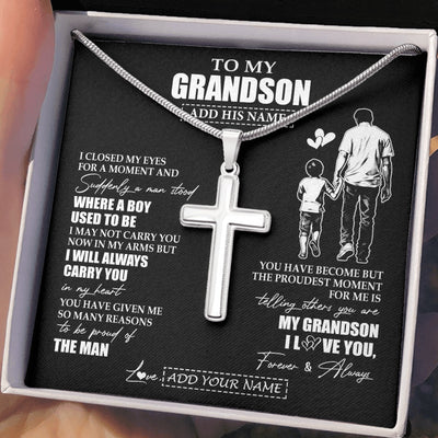 Stainless Cross Necklace Stainless Steel | 2 | Personalized To My Grandson Gifts Necklace From Grandpa Papa I Closed My Eyes For A Moment Grandson Birthday Graduation Christmas Custom Gift Box Message Card | siriusteestore.myshopify