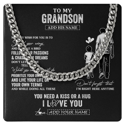Cuban Link Chain Necklace Stainless Steel | 1 | Personalized To My Grandson Gifts Necklace From Grandpa Papa My Only Wish For You Grandson Birthday Gifts Graduation Christmas Custom Gift Box Message Card | siriusteestore.myshopify