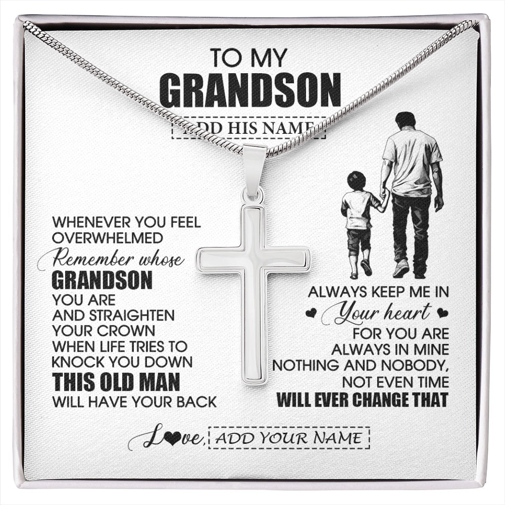 Stainless Cross Necklace Stainless Steel | 1 | Personalized To My Grandson Gifts Necklace From Grandpa Papa Whenever Man Unique Birthday Gifts For Grandson Graduation Christmas Custom Gift Box Message Card | siriusteestore.myshopify